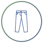 A blue and green circle with a pair of jeans