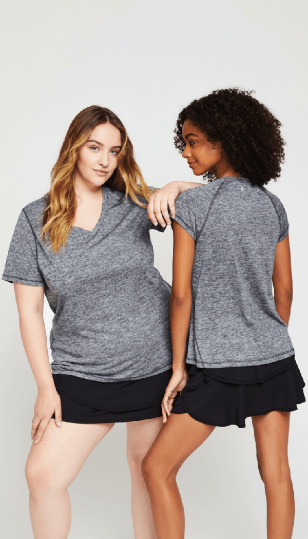 Models wearing activewear and athleisure tops showcasing comfort-focused apparel design