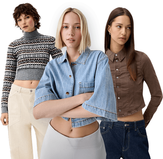 Models wearing casual women’s apparel showcasing modern fashion design and fit