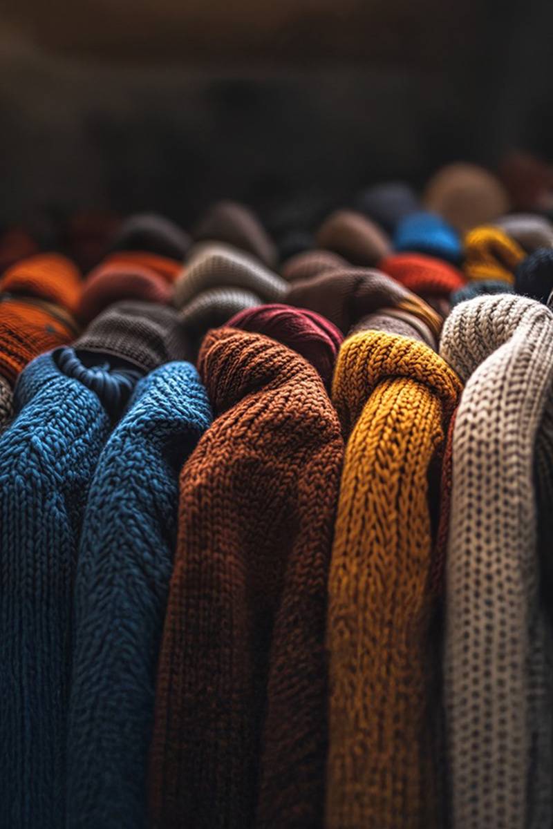 Knitwear garments displayed together showcasing knit apparel manufacturing quality